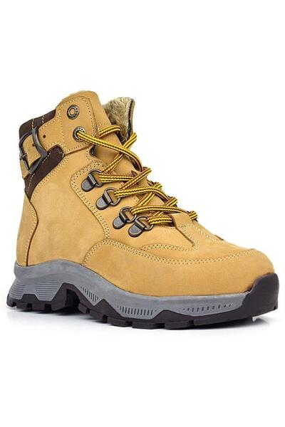 Rakerplus Genuine Leather Tan Lace-Up Zippered Trekking Kids Boots