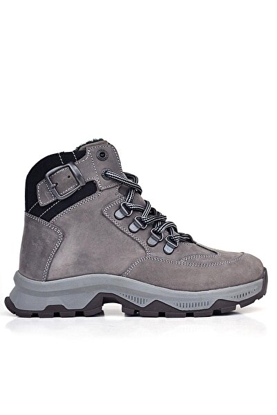 Rakerplus Genuine Leather Gray Lace-Up Zippered Trekking Kids Boots