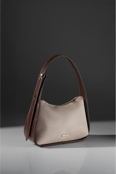 Rimense Women's Beige Suede Bitter Brown Faux Leather Hand and Shoulder Bag