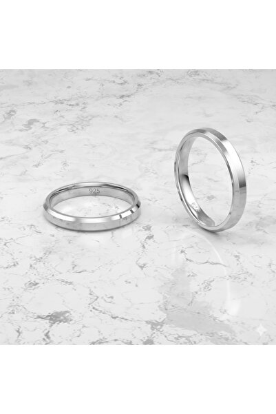 deren gümüş 3mm Kenar Pahlı Küt Kesim Parlak Gümüş Alyans 925ayar Rodajlı Kararma Yapmaz
