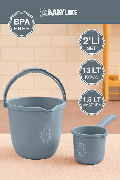 Babylike Çocuklar için 2'li Banyo Seti- Kulplu Kova & Oluklu Maşrapa