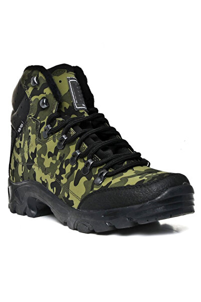 Giyyin Yeşil Kamuflaj Içi Kürklü Yandan Fermuarlı Soğuk Geçirmez Erkek Trekking Bot