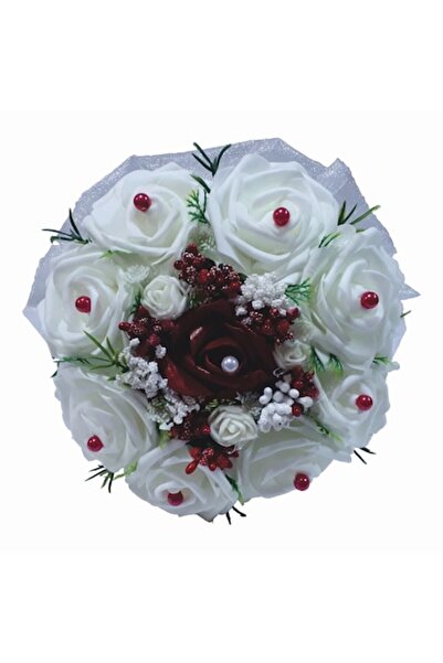 OEM Buchet Cununia Civila cu Trandafiri din Latex, mari, 8 Albi si unul Visiniu in mijloc