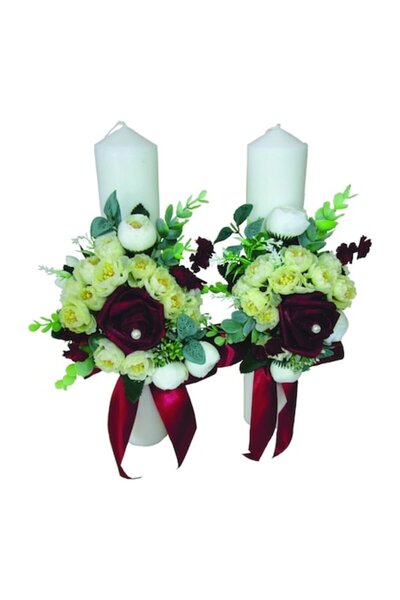 OEM Wedding Candles set of 2 pieces, diameter 6 cm, length 35 cm, Roses and R...