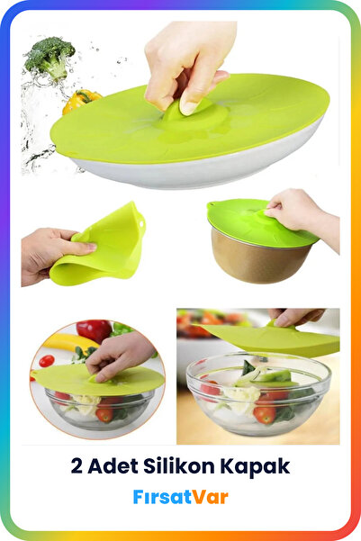 FırsatVar Silikon Tencere Tava Kapağı 2 Adet Isı Sıcaklık Koruyucu Kapak