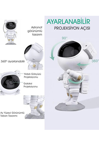 SolinpaTech Gece Lambası Yıldız Projektör Astronot Işıklı Galaksi Samanyolu Projeksiyon Kumandalı