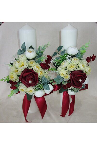 OEM Lumanari Cununie set 2 bucati, diametru 6 cm, lungimea 35 cm, Trandafiri si Ranunculus, artificiale