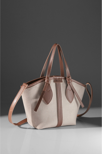 Rimense Geantă de mână și de umăr pentru femei, din piele de căprioară bej, din piele artificială, căptușită cu fermoar