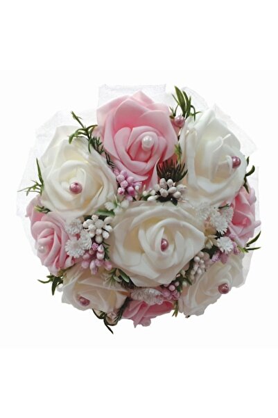 OEM Buchet pentru Cununia Civila cu 9 Trandafiri din Latex, mari, Albi si Roz