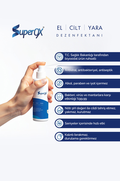 SuperOX Hipokloröz, Alkolsüz, El & Cilt & Yara Çevresi Dezenfektanı 100 ml