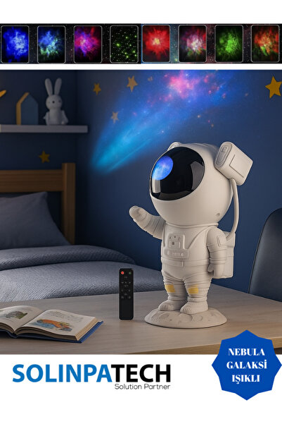 SolinpaTech Gece Lambası Yıldız Projektör Astronot Işıklı Galaksi Samanyolu Projeksiyon Kumandalı