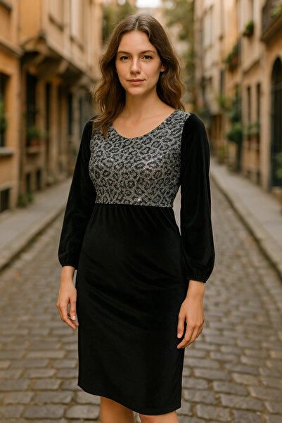 Genel Markalar Kadın Fırsat ürünü Leopar Desen Pul Payet Işlemeli Midi Boy Ka...