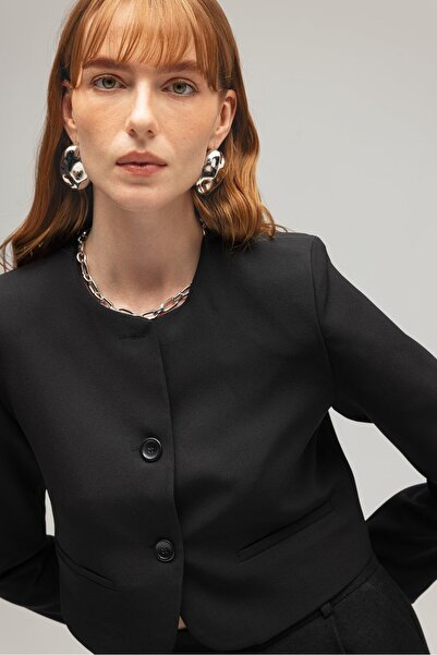 Saade Μαύρο υφαντό μπουφάν με στρογγυλή λαιμόκοψη με κουμπιά