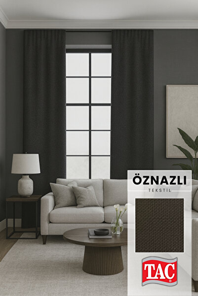 Taç Doğal Doku Keten Görünümlü Fon Perde – Ekstraforlu Büzgülü, Zengin Renk K...