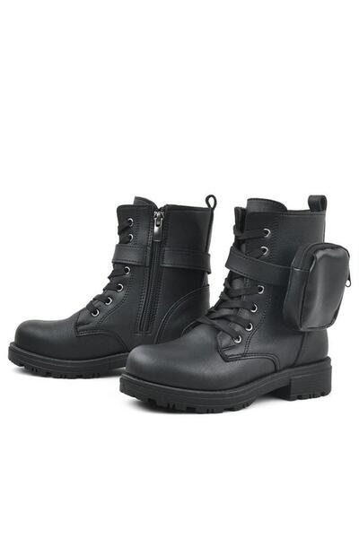 Rakerplus Siyah Fermuarlı Bağcıklı Cüzdanlı Kız Çocuk Bot