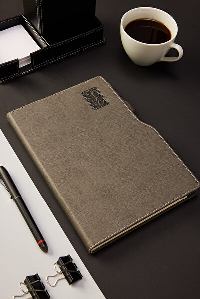 locko Kişiye Özel Hediyelik Cilt 2026 Düz Sert Kapak Gri Deri Ajanda