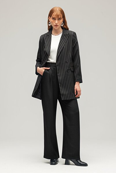 Saade Μαύρο ριγέ επαγγελματικό μπουφάν με διπλό στήθος που κλείνει