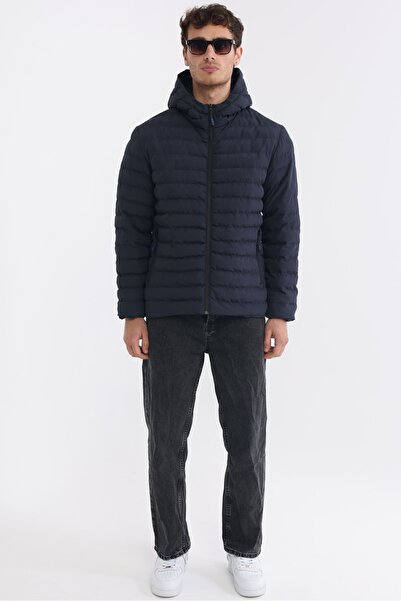 D1fference Men's Navy Blue Lined Windproof Hooded Winter Coat