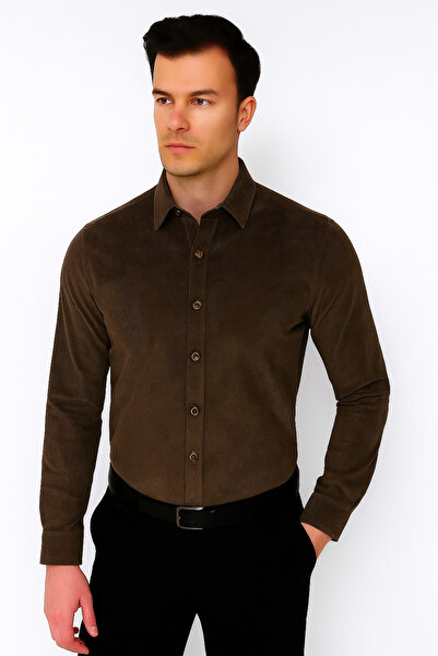 couis Чоловіча сорочка з довгими рукавами, на кнопках, з оксамиту
