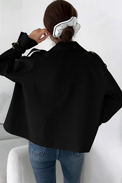 MODAF Biker Tarzı Kısa siyah Trenç