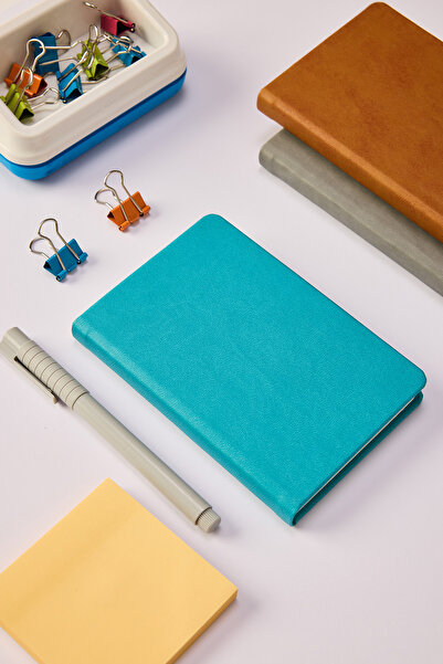 locko Kişiye Özel Hediyelik Cep Boy Lastikli Çizgili 192 Sayfa Turkuaz Deri N...