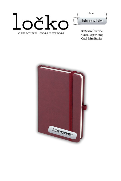 locko Kişiye Özel Hediyelik Cep Boy Lastikli Çizgili 192 Sayfa Kırmızı Deri Not Defteri