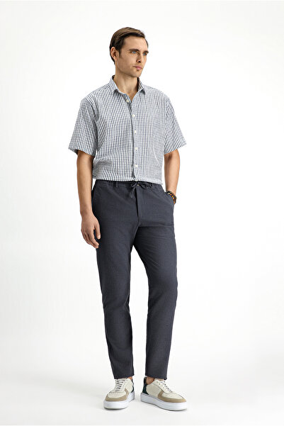 Kiğılı Super Slim Fit Extra Slim Fit Elastic Waist String Seersucker Lycra Classic Fabric Trousers