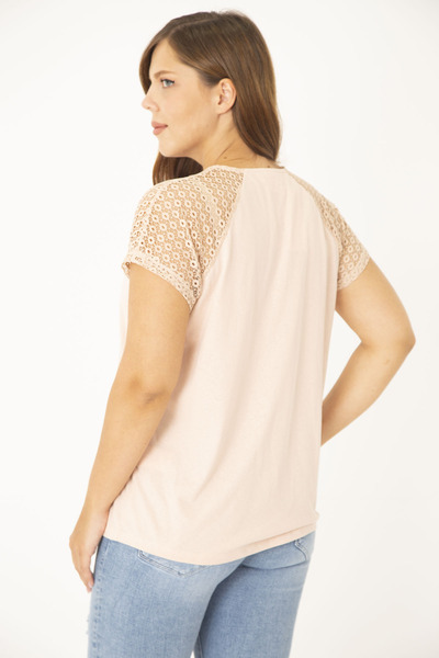 Şans Γυναικεία Πούδρα μεγάλου μεγέθους Βαμβακερό ύφασμα Μπροστινή πατιλέτα Δαντέλα με φερμουάρ Λεπτομερής μπλούζα 65N36940