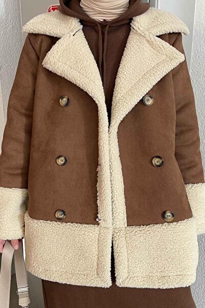 lamelif Bitter Brown Fur Coat - Buttons on the Front