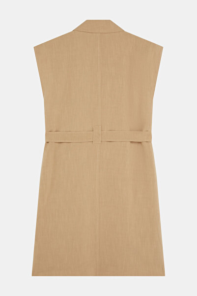 W Collection BEJ KETEN VİSKON MİDİ ELBİSE