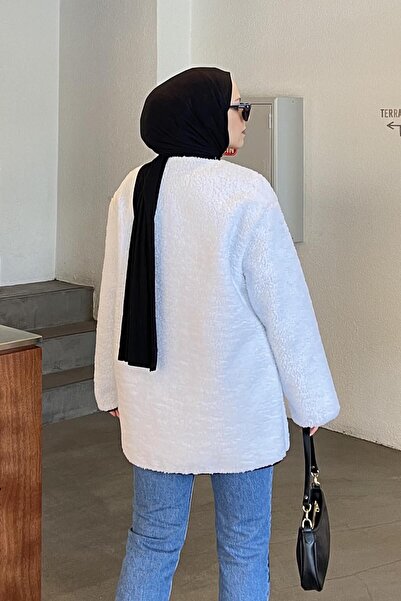 lamelif Μπουφάν Shepherd με κουμπιά Teddy Λευκό