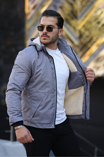 FASİON Men's Fur-Lined Thick Winter Coat with Detachable Hood, Waterproof and Cold-Proof