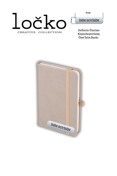 locko Kişiye Özel Hediyelik Cep Boy Lastikli Çizgili 192 Sayfa Gri Deri Not Defteri