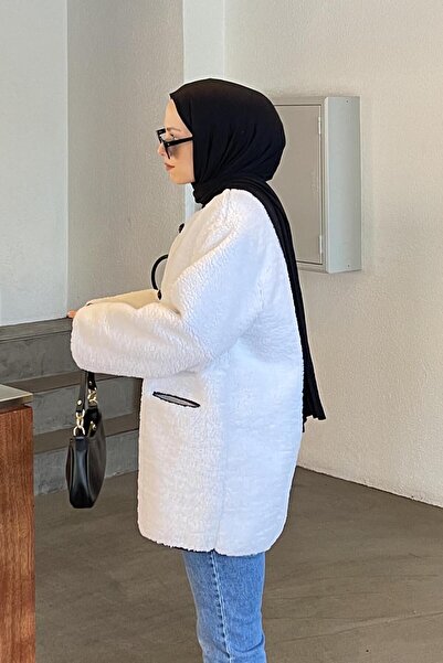 lamelif Μπουφάν Shepherd με κουμπιά Teddy Λευκό