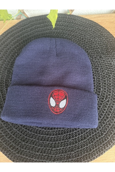 Blotch Örümcek Adam Nakışlı Lacivert Renk Erkek Çocuk Triko Örgü Bere