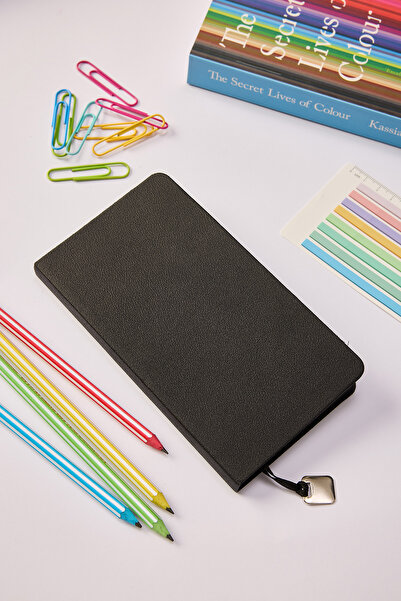 locko Kişiye Özel Hediyelik Cep Boy Lastikli Çizgili 192 Sayfa Siyah Deri Not...