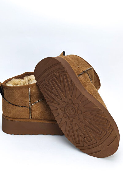 CEYDA SHOES Kadın Mini Süet İçi Kürklü Yumuşak Yarım Bot Kalın Taban Süet Kalın Taban Kadın Bot