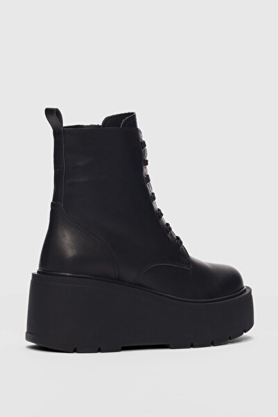 selinshoes Γυναικείες μπότες Ravell με ψηλή σόλα με λεπτομέρεια με κορδόνια-ΜΑΥΡΟ