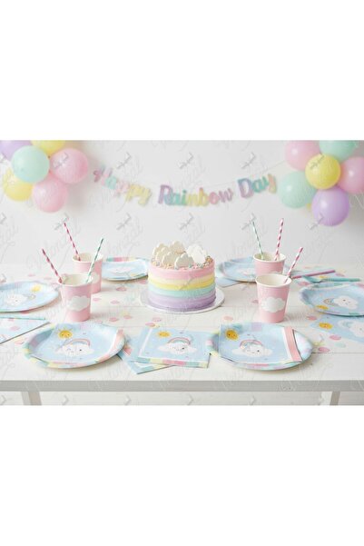 VELONZAL Gökkuşağı Bulut Temalı Kağıt Peçete-Doğum Günü,Parti,Kutlama Peçetesi-16'lı Paket