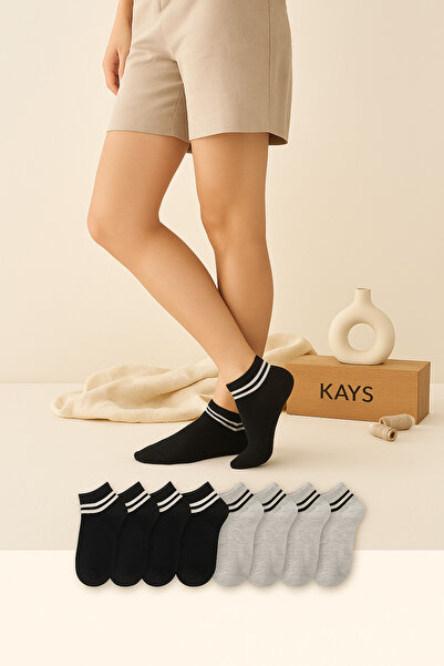 KAYSSOCK Комплект от 8 чифта памучни чорапи с ивици за жени и мъже, дишащи, черни и сиви