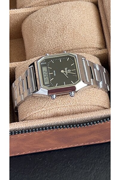 catera Men's Watch with Silver Stainless Steel Strap and Black Dial