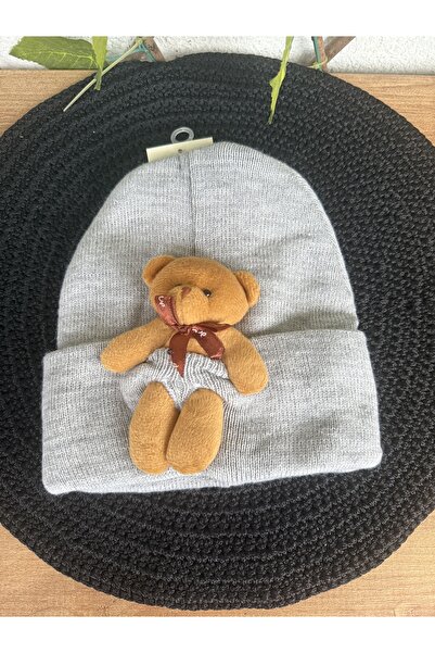 Blotch Bear Plush Brown Bear Beanie Colorful Tedy Figured Unisex Gray Knitted