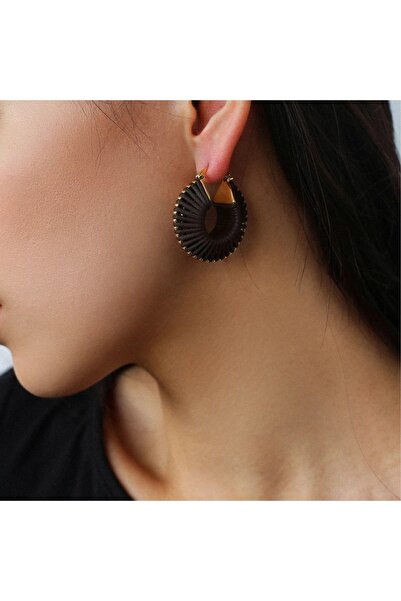 mos&more Black Leather Hoop Stylish Women's Earrings