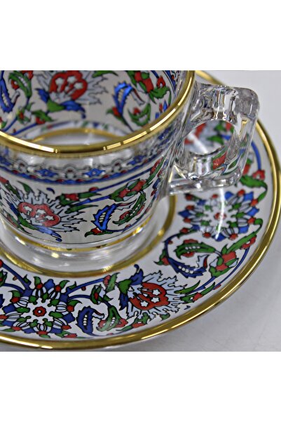 SAMSA Orjinal yaldız Çini model desenli klasik türk kahvesi cam fincan seti