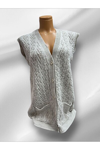 TUTUYA TEXTIL Pocketed Knitwear Mother's Vest - Houndstooth Knitted Dowry Casual Design