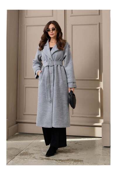 manana fashion Gray Epaulet Wool Blend Belted Oversize Cashmere Coat