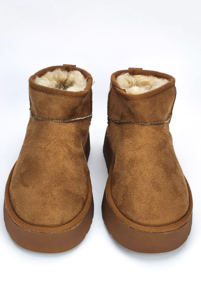 CEYDA SHOES Kadın Mini Süet İçi Kürklü Yumuşak Yarım Bot Kalın Taban Süet Kalın Taban Kadın Bot