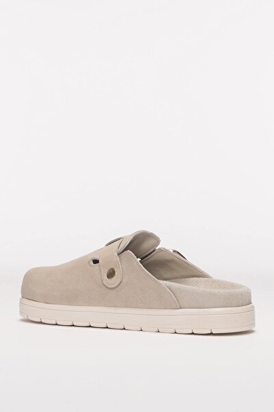 selinshoes Melby Hakiki Deri Ayarlanabilir Toka Detaylı Kadın Terlik- BEJ SÜET