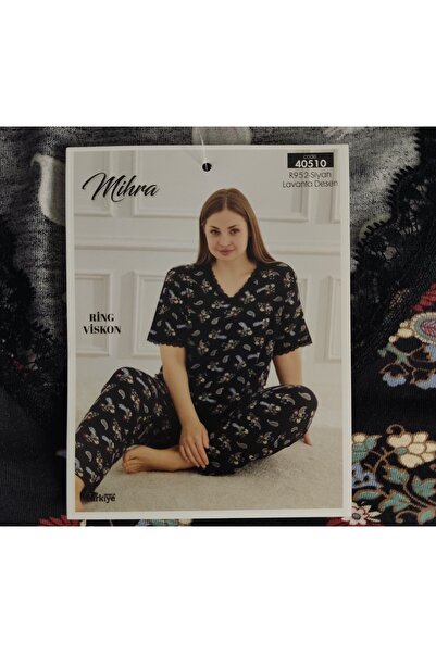 Mihra Lavanta Desen Büyük Beden Kadın Pijama Takımı