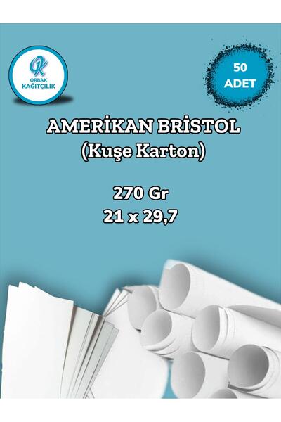Genel Markalar 270 Gr. Amerikan Bristol Kağıt Karton 21x29,7 A4 Ebatında 50 A...